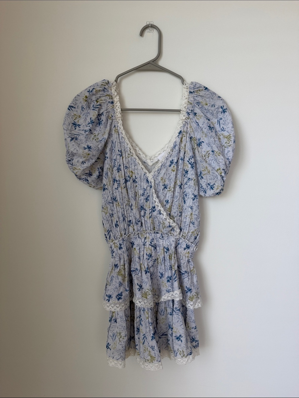 Floral Puff-Sleeve Mini Dress - Blue Floral